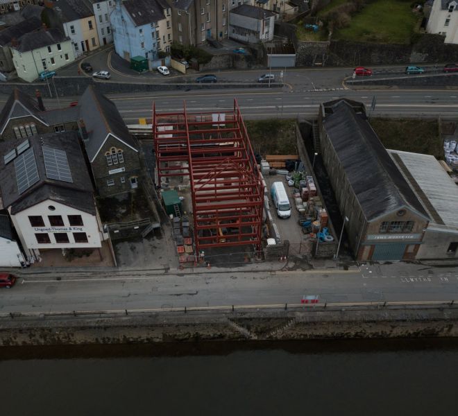 Aerial-photography-b&m-carmarthenshire-cymru-drone-buildiing-towy-river